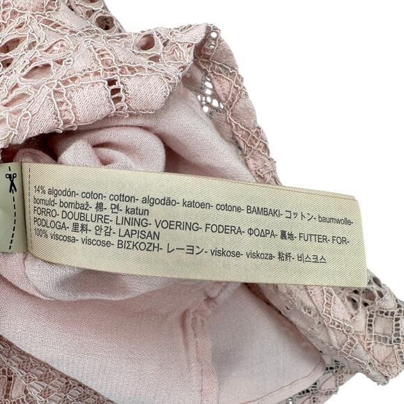 Massimo Dutti Pink Long Sleeve Round Neck Crochet Overlay Blouse Top USA 4 - Picture 5 of 8